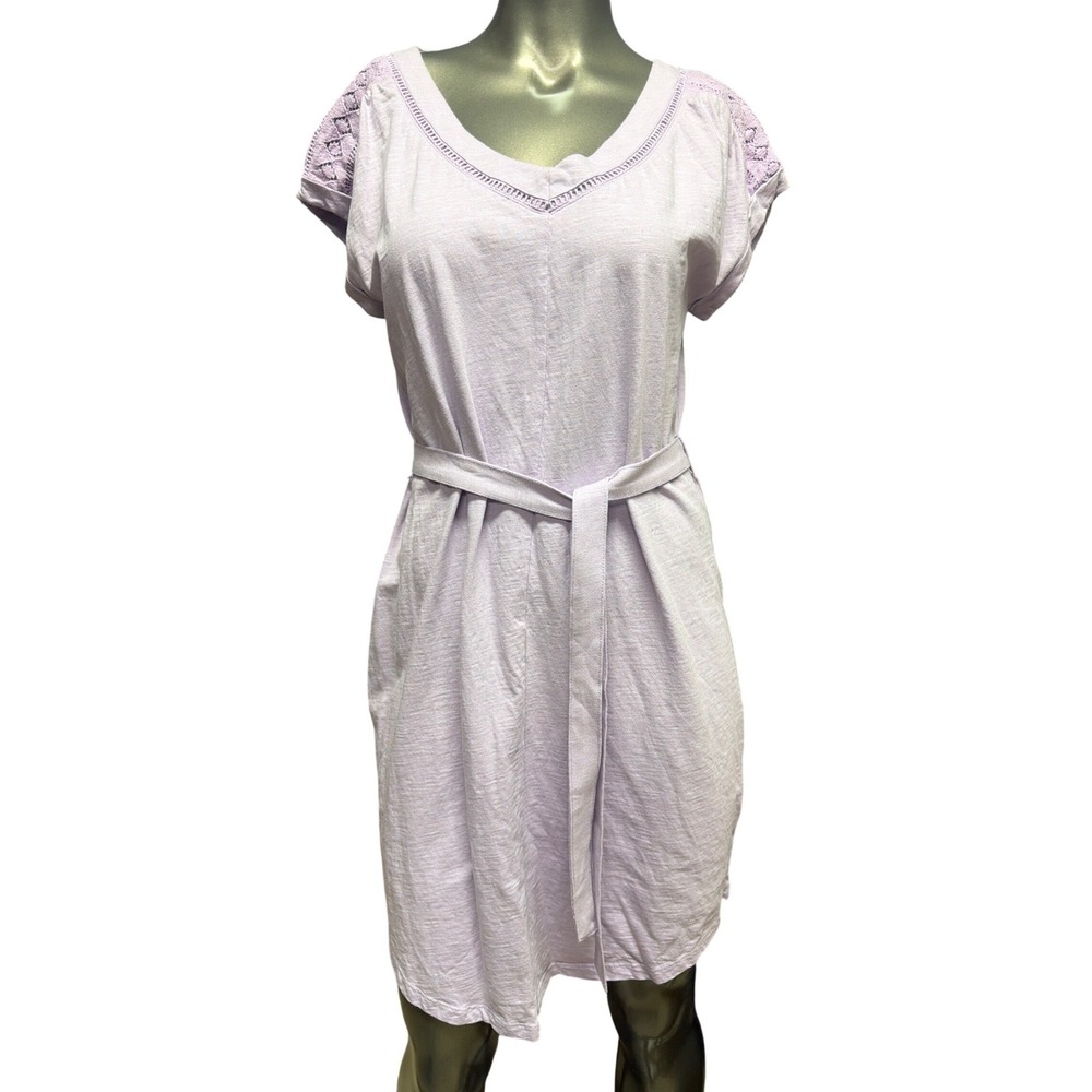 Sonoma Lavender Cotton Slub T-Shirt Dress Crochet Lace‎ V-Neck Small Purple
